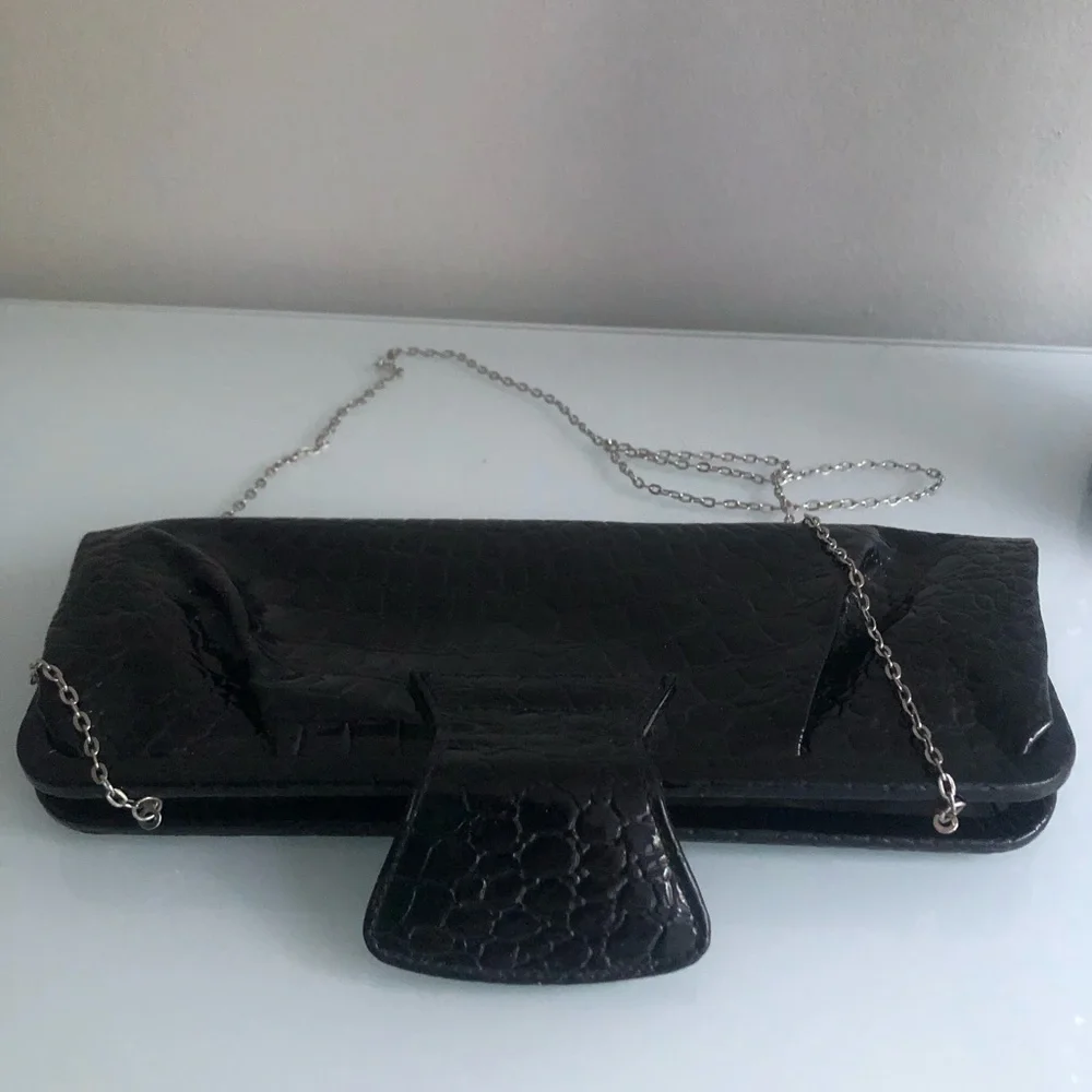 Clutch Purse Faux Black Alligator Print Vintage